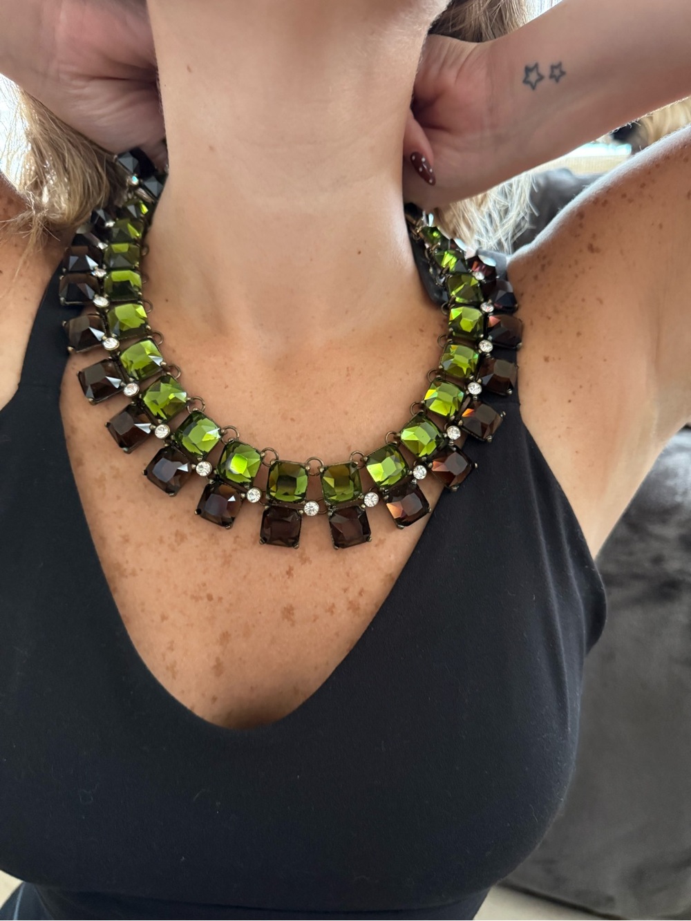 Statement Green and Brown Gemstone Collar Necklace - Women Jewelry